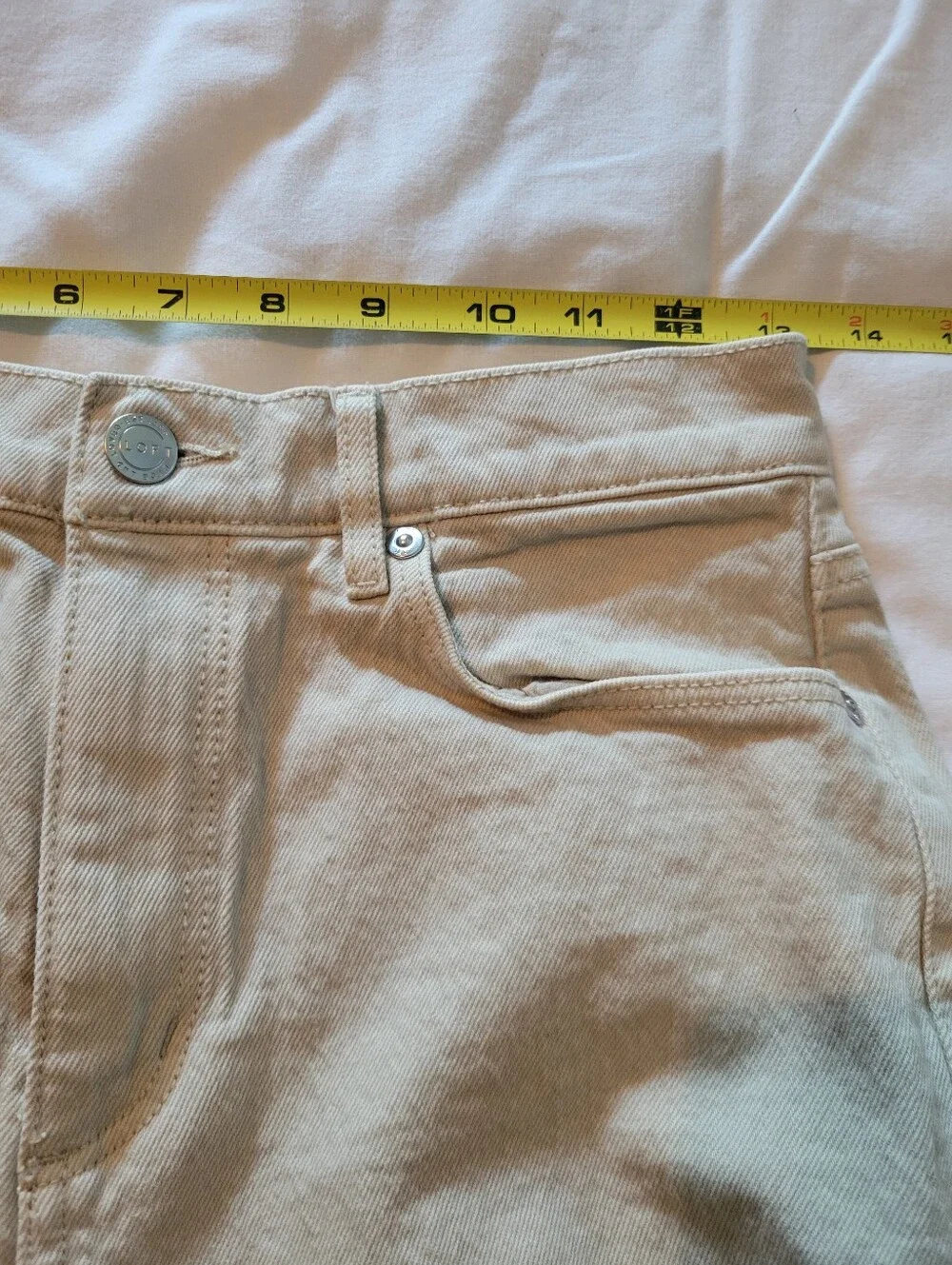 LOFT Frayed High Waisted Straight Crop Stone Cream Color Jeans 99% Cotton Sze 25